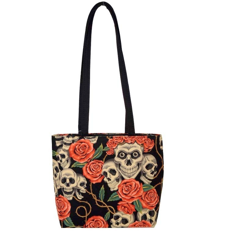 SKULLS ROSES TATTOO PATTERN FABRIC MESSENGER BAG SHOULDER BAG HANDBAG ...
