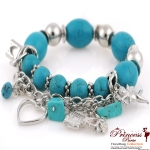 Stretchable Bracelet w/ Turquoise Textured Stone And Dangles
