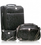 Designer Inspired Jacquard Luggage Set w/ Stylish Heart Emblem