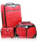 Designer Inspired Jacquard Luggage Set w/ Stylish Heart Emblem