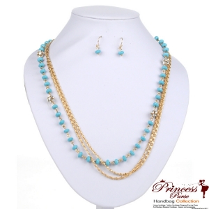 Stylish  Chains and Stone Necklace w/ Hanging Earrings