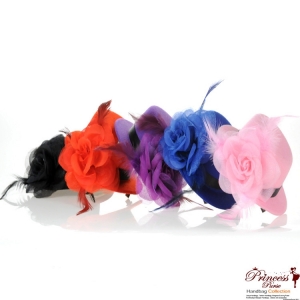 12 Assorted Color Small Hair Clip Hat w/ Flower And Feather Accent