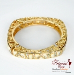 Fashionable Gold Tone Bracelet w/ Rhinestone Accent and White Stone Cut Design