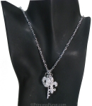 Chic Silver-tone Style Necklace w/ Heart, Fleur de Lys And Key Rhinestones
