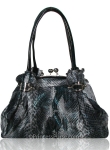 Designer Inspired Chic Snakeskin-like Bowling Bag w/ Silver-Tone Accent Hardware