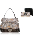 Combo Elegant Signature Paisley HandBag w/ Dangling Fleur de Lys Logo And Same Style Wallet