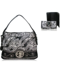 Combo Elegant Signature Paisley HandBag w/ Dangling Fleur de Lys Logo And Same Style Wallet