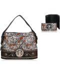 Combo Elegant Signature Paisley HandBag w/ Dangling Fleur de Lys Logo And Same Style Wallet