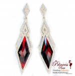 New!!Stylish Fashionable Red Ruby Dangling Earrings with Rhinestone Accent.