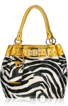 Designer Inspired Zebra Print Handbag w/ Belt Through Style on Top