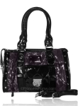 Designer Inspired Animal Print Saddle 2-tone Metallic Leatherette Handbag w/ Zipper Luck & Key