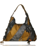 Designer Inspired Two Toned Hobo Bag w/ Chic Flower Accent & Braided Tassel