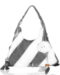 Designer Inspired Two Toned Hobo Bag w/ Chic Flower Accent & Braided Tassel