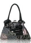 Designer Inspired G Patch Work Hobo Handbag w/ G Emblem in Front