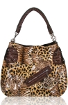 Designer Inspired Animal Print Hobo Handbag w/ Front Zipper Pocket & Flower Like Tassel