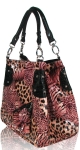 Designer Inspired Animal Print Hobo Handbag w/ Front Zipper Pocket & Flower Like Tassel