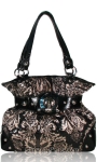 Designer Inspired Flower Design Handbag w/ Toggle And Studded In Front