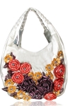 Designer Inspired Hobo Handbag w/ Multi-Color Chic Flower Accent
