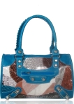 Designer Inspire Animal Print Patch Work Bag w/ Silver-tone Studded