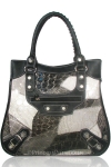 Designer Inspire Animal Print Patch Work Hobo Bag w/ Silver-tone Studded