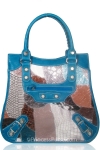 Designer Inspire Animal Print Patch Work Hobo Bag w/ Silver-tone Studded