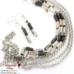 Fashion Necklace & Earring Combos w/ Silver Hardware And Chain Accent