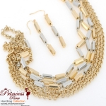 Fashion Necklace & Earring Combos w/ Silver Hardware And Chain Accent