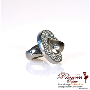 Fashionable Bold Silver Color Ring W/ Rhinestone Accent