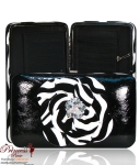 Designer Inspired Zebra Print Flower Wallet w/ Rhinestone Accent