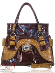 Designer Inspired Crocodile Skin Like Handbag w/ Rhinestone G Emblem