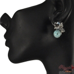 Fashionable Earrings w/ Rhinestone Butterfly And Turquoise Textured Stone