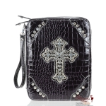 Designer Inspired Crocodile Skin Like Bible Case w/ Rhinestone Cross Accent