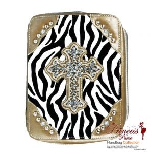 Designer Inspired Zebra Print Bible Case w/ Rhinestone Cross Accent