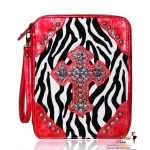 Designer Inspired Zebra Print Bible Case w/ Rhinestone Cross Accent
