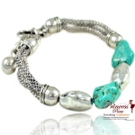 Fashionable Bracelet w/ Silver Hardware And Turquoise Textured Stone