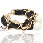 Fashionable Bracelet w/ Gold Chain Hardware And Pearls Accent