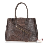 Eithan K Leatherette Hobo Handbag w/ Crocodile Skin Accent