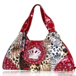 Designer Inspired leopard Print Patch Work Handbag w/ Crown Sign Emblem