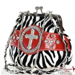 Designer Inspired Zebra Print Clutch w/ Cross Emblem
