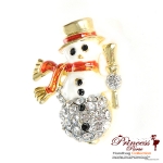 Fashionable Christmas Snowman Pin W/ Crystal Rhinestone Accents