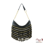 Designer Inspired Handbag w/ Tassel, Studded And Rhinestone Accent