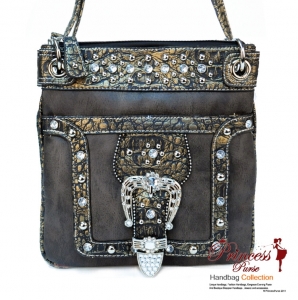 Designer Inspired Messenger Bag with Buckle Accent in Rhinestone