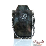 Fashionable Leatherette Cellphone Holder w/ Feather Flower Emblem