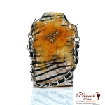 Fashionable Zebra Print Cellphone Holder w/ Feather Flower Emblem
