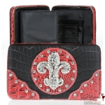 Designer Inspired Crocodile Skin Wallet w/ Rhinestone Fleur De Ly's Accent
