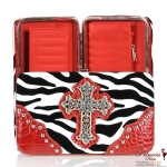 Designer Inspired Zebra Print Wallet w/ Rhinestone Cross Accent