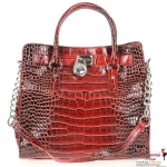 Designer Inspired Crocodile Skin Handbag w/ Silver Tone Lock Accent