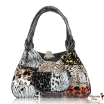 Designer Inspired Leopard Print Patch Handbag w/ Rhinestone Accent