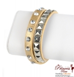 Fashionable Leatherette Wristband w/ Studs & Rhinestone Accent (BRT-0084AT)