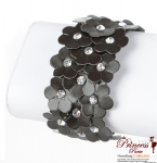 Fashionable Leatherette Wristband w/ Flower & Rhinestone Accent (BRT-0194AT)